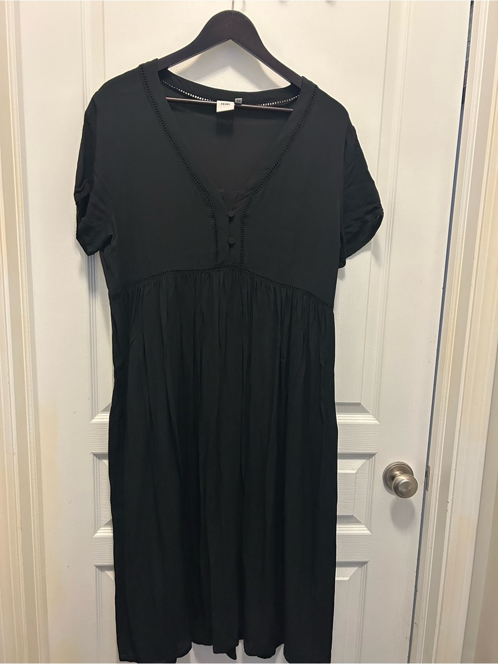 ICHI Black V-Neck Button Front Dress